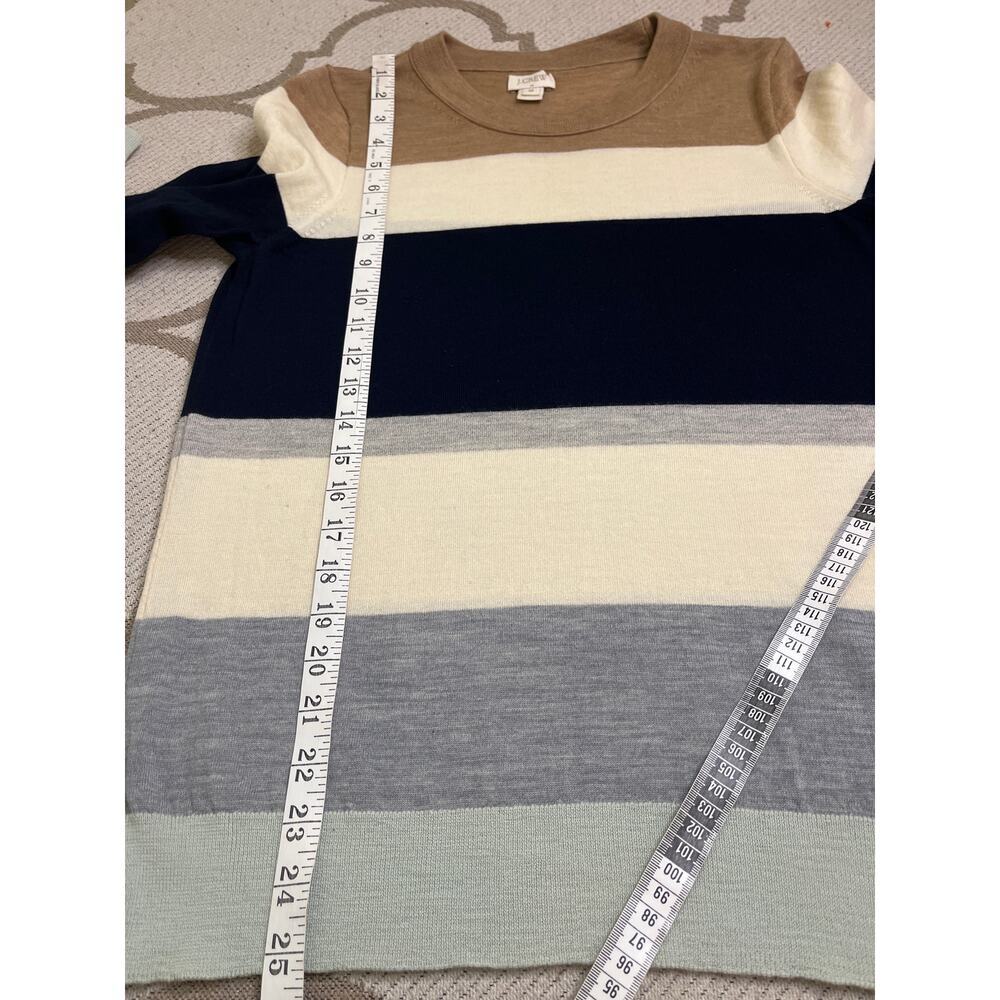 J.Crew Merino Wool Striped Sweater neutral color-way, 3/4 sleeves, size medium - Picture 8 of 10